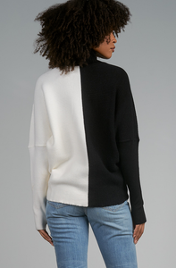 Elan Black and White Colorblock Mock Neck Sweater - 50% OFF!