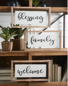 Welcome Glass in Distressed Wood Frame