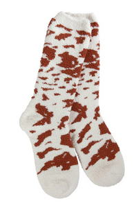 Holiday Cozy Cow Crew Socks - Pink, Brown or Black