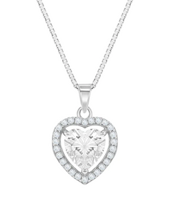 Girl's Royal CZ Heart Sterling Silver Necklace