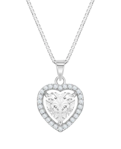Girl's Royal CZ Heart Sterling Silver Necklace