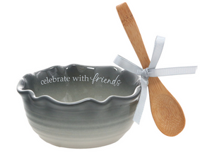 Celebrate with Friends - 4.5" Ceramic Bowl with Bamboo Spoon