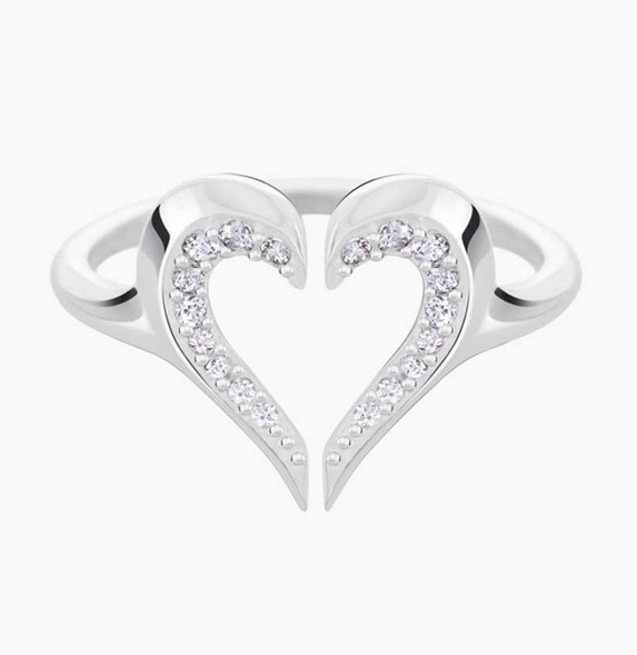Swarovski Crystal Sterling Silver Heart Silhouette Ring