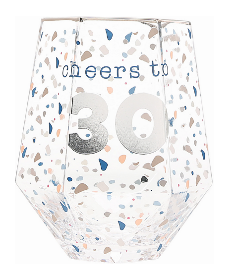 Cheers To 30, 16 oz Geometric Wine Glass