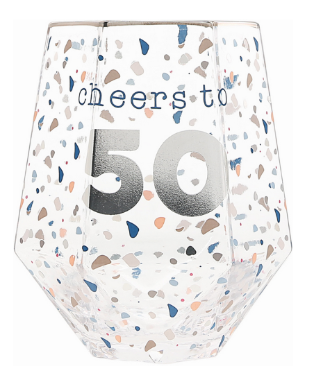 Cheers to 50, 16 oz Geometric Wine Glass