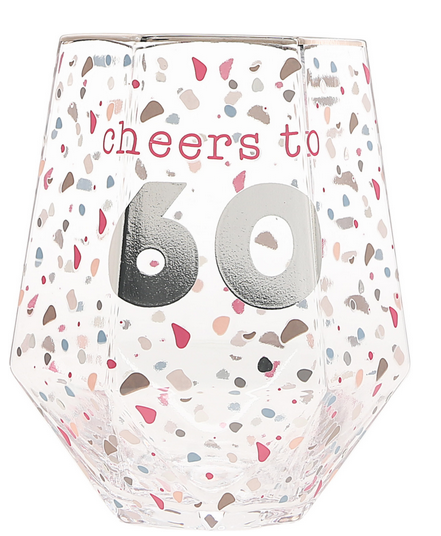 Cheers To 60, 16 oz Geometric Wine Glass