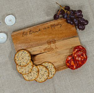 Eat Drink and be Merry - 9" Acacia Cheese/Bread Board Set