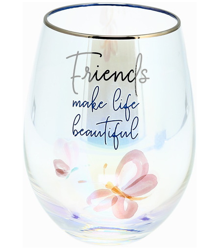 18oz Stemless Wine Glass - Friends Make Life Beautiful