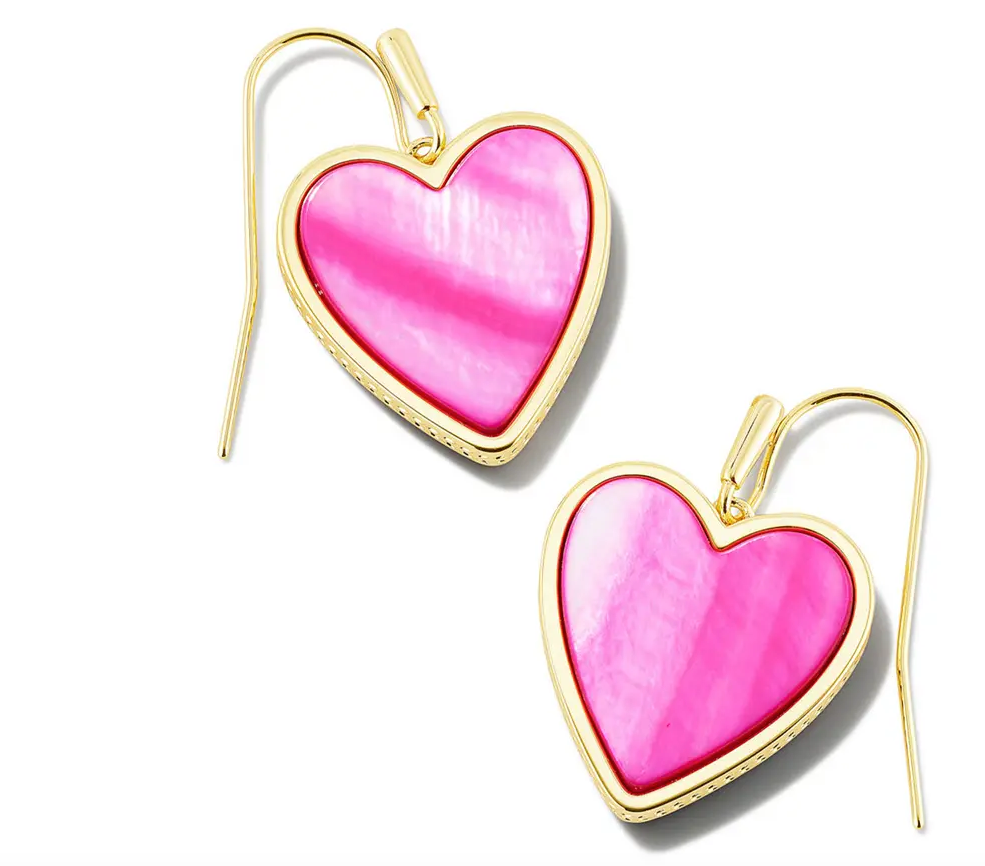 Kendra Scott Heart Drop Gold Earrings- Hot Pink Mother of Pearl