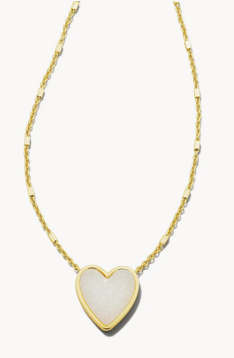Kendra Scott Gold Heart Pendant Necklace- Iridescent Drusy