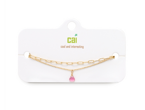 Gold Pink Tourmaline Layering Gemstone Bracelet