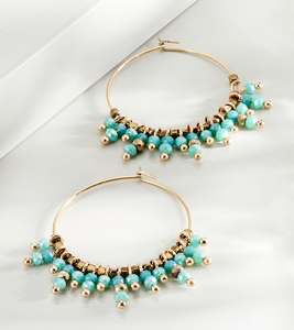 Assorted Stone Gold Hoop Earrings- Turquoise, Beige, and Grey