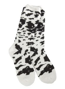 Holiday Cozy Cow Crew Socks - Pink, Brown or Black