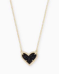 Kendra Scott Gold Ari Heart Necklace In Black Drusy