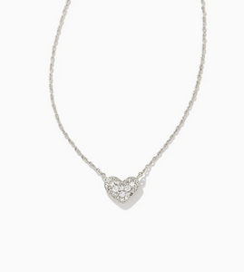 Kendra Scott Silver Ari Pave Crystal Heart Necklace In White Crystal