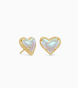 Kendra Scott Gold Ari Heart Stud Earrings In Dichroic Glass