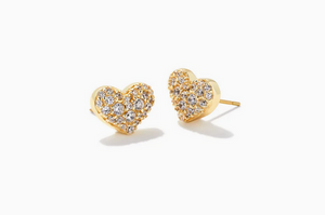 Kendra Scott Gold Ari Pave Crystal Heart Earrings In White Crystal