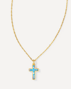 Kendra Scott Gold Cross Necklace In Periwinkle Kyocera Opal