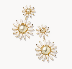 Kendra Scott Gold Madison Daisy Statement Earrings In White Opaque Glass - SALE