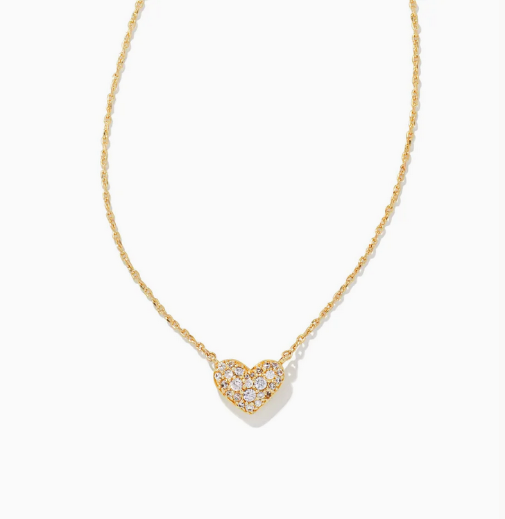 Kendra Scott Gold Ari Pave Crystal Heart Necklace In White Crystal