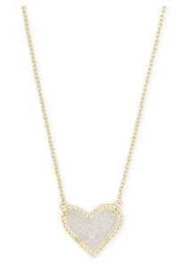 Kendra Scott Gold Ari Heart Necklace In Iridescent Drusy
