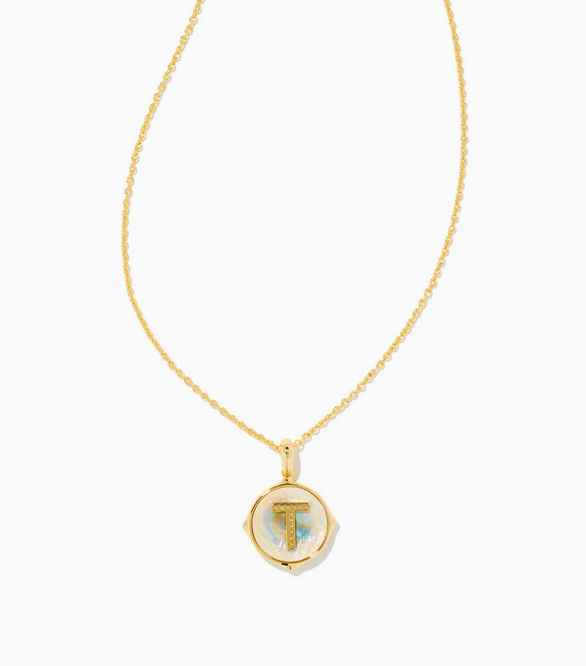 Kendra Scott Letter T Gold Disc Necklace In Iridescent Abalone