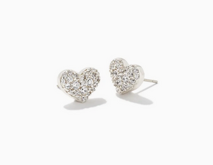 Kendra Scott Silver Ari Pave Crystal Heart Earrings In White Crystal