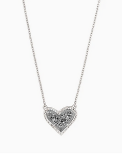 Kendra Scott Silver Ari Heart Necklace In Platinum Drusy