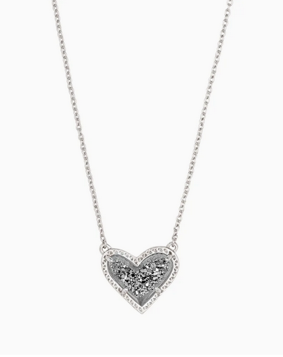 Kendra Scott Silver Ari Heart Necklace In Platinum Drusy