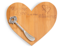 Load image into Gallery viewer, Lasting Love Bamboo Cheese Board with Spreader
