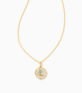 Kendra Scott Letter L Gold Disc Necklace In Iridescent Abalone