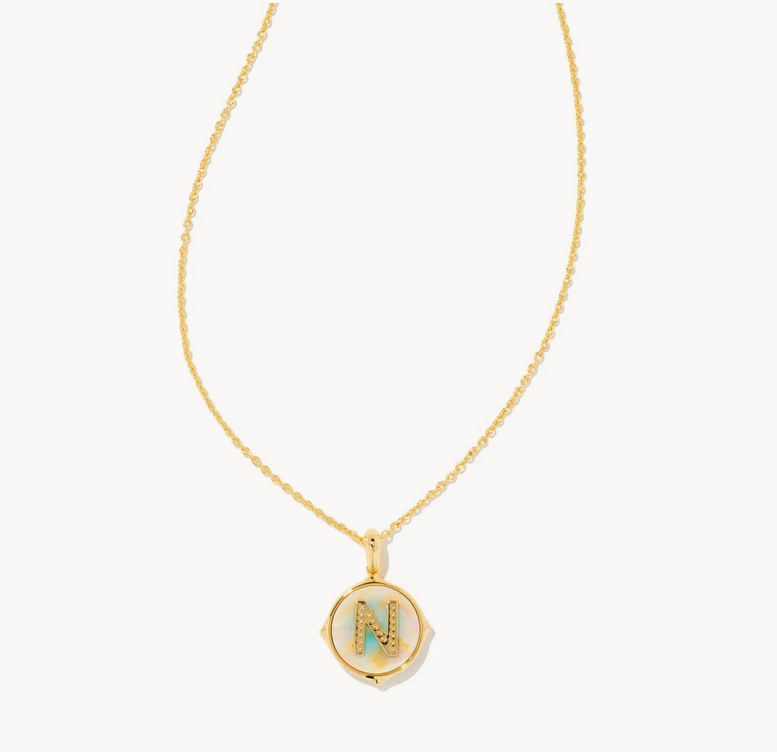 Kendra Scott Letter N Gold Disc Necklace In Iridescent Abalone