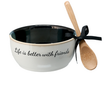 Load image into Gallery viewer, Life is Better with Friends Ceramic Bowl and Bamboo Spoon Set
