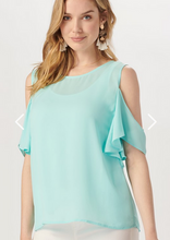 Load image into Gallery viewer, Light Blue Ruffle Sleeve Cold Shoulder Top - 50% OFF!
