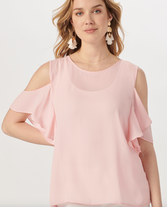 Light Pink Ruffle Sleeve Cold Shoulder Top - 50% OFF!