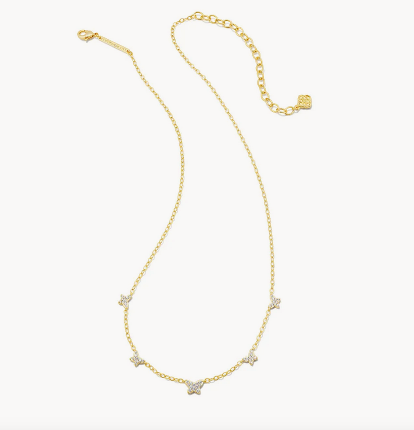 Kendra Scott Gold Lillia Crystal Butterfly Necklace In White Crystal