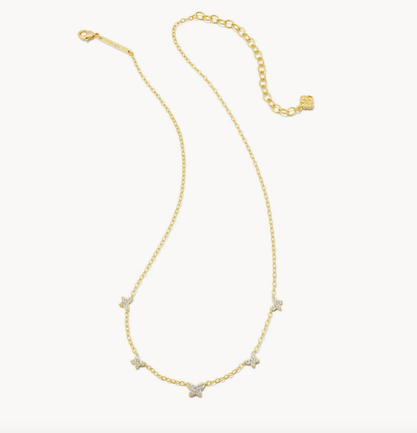 Lillia Crystal Butterfly Gold Delicate Chain Bracelet in White