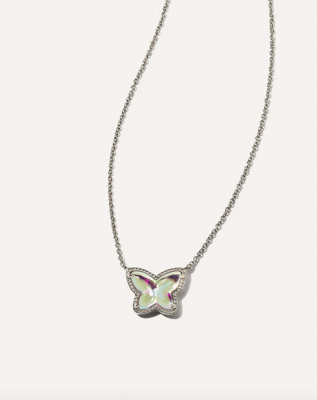 Kendra Scott Silver Lillia Butterfly Necklace In Dichroic Glass