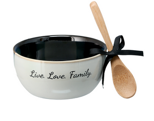 Live Love Family Ceramic Bowl and Bamboo Spoon Set