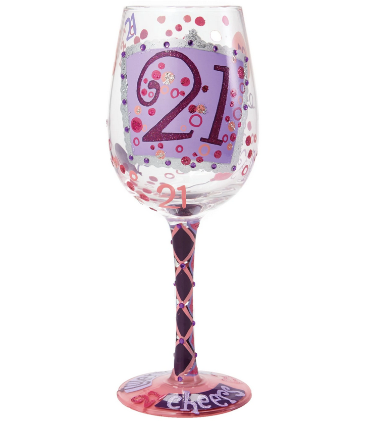 Lolita 21st Birthday Hand Painted Wine Glass 15 oz