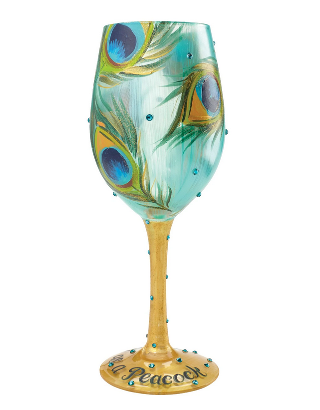 Lolita Pretty As A Peacock Hand Painted Wine Glass 15 oz