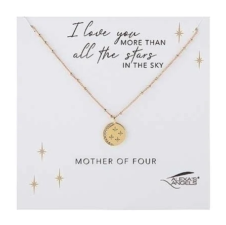 Alexa's Angels Gold Mother Of Four Moon & Star Necklace