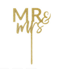 Load image into Gallery viewer, Mr. and Mrs. Gold Glitter Acrylic Cake Topper
