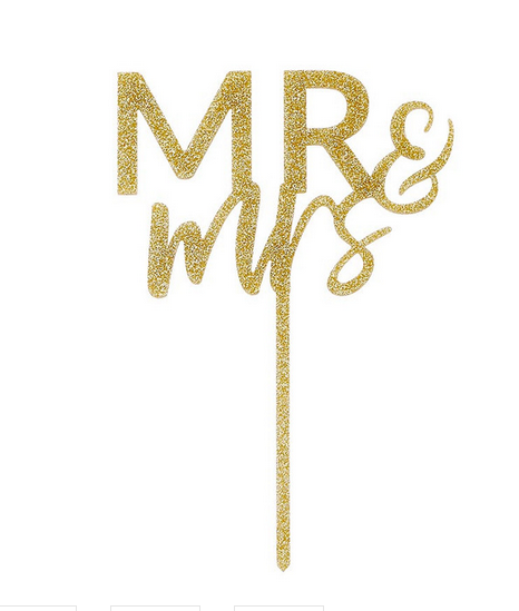 Mr. and Mrs. Gold Glitter Acrylic Cake Topper