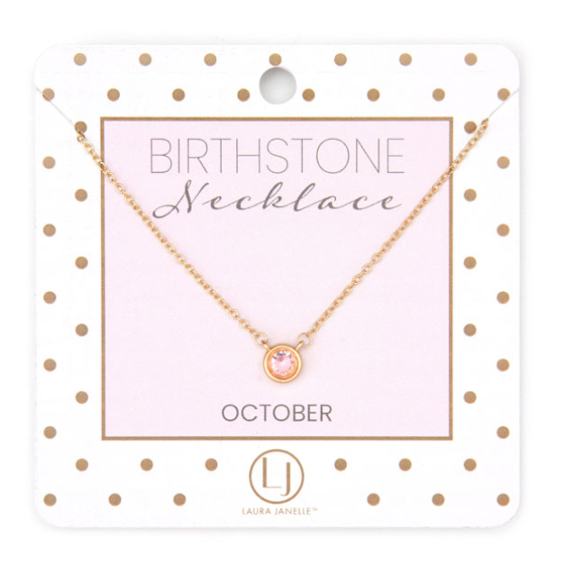 October Dainty Birthstone Necklace - Pink Tourmaline