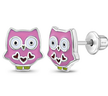 Load image into Gallery viewer, Girl&#39;s Sterling Silver My Owl Friend CZ Earrings
