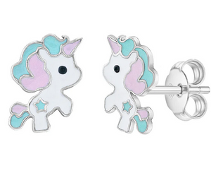 Girl's Sterling Silver Pastel Enamel Unicorn Earrings