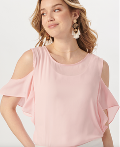 Light Pink Ruffle Sleeve Cold Shoulder Top - 50% OFF!