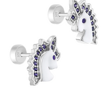 Load image into Gallery viewer, Girl&#39;s Sterling Silver CZ Unicorn Earrings
