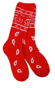 Bandana Cozy Crew Socks- Red, Navy, White, & Black